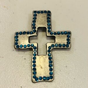 Silver Cross Pendant with Turquoise blue Rhinestones